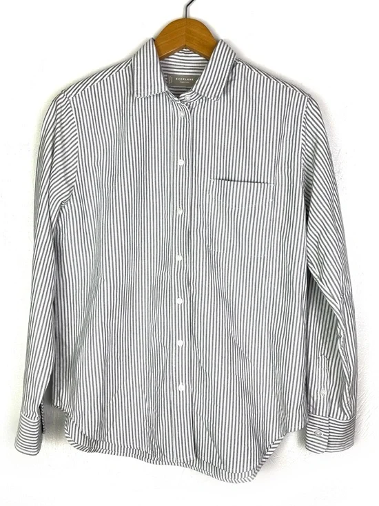 Like New Everlane Must Have Oxford Organic Cotton Charcoal White Stripe  Shirt 4 - Picture 4 of 7